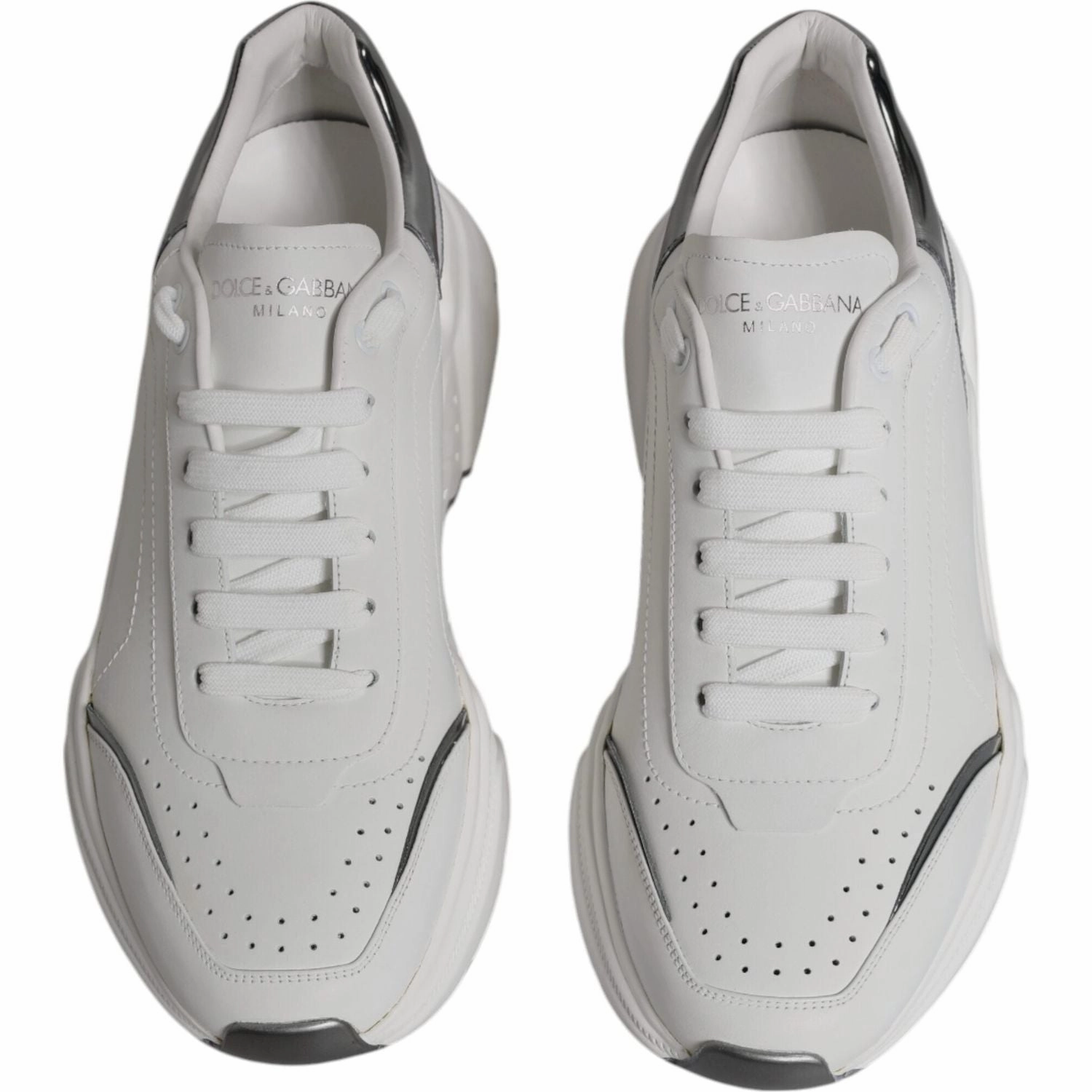 Dolce & Gabbana White Silver DAYMASTER Leather Sneakers Shoes Carolina Sneakers